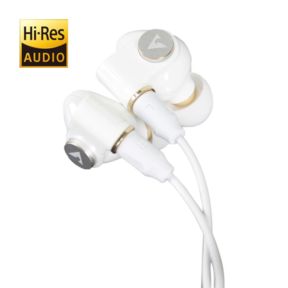 Atlantic Technology FS-HAL1 Hybrid Triple Driver Dynamic Graphene + Dual Balanced Armature Hi- Res Certified In-Ear Monitor Headphones - White